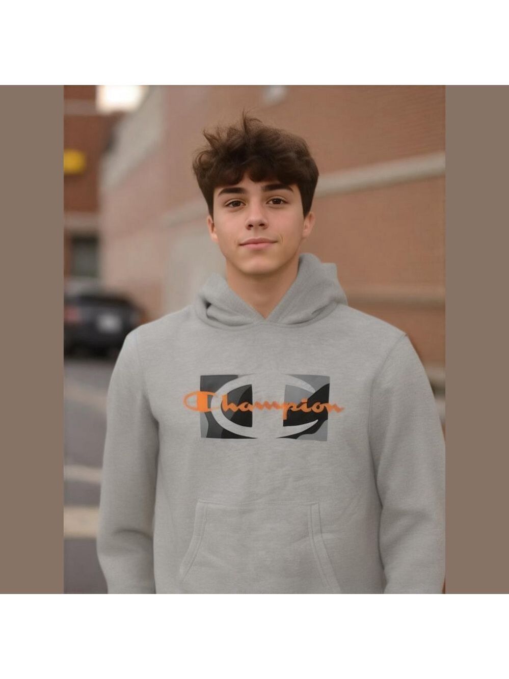 Boy's Champion Hoodie Gray Orange Size L